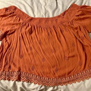 Women’s XXL American Eagle Orange Smocked off the shoulder Cap Sleeve Blouse